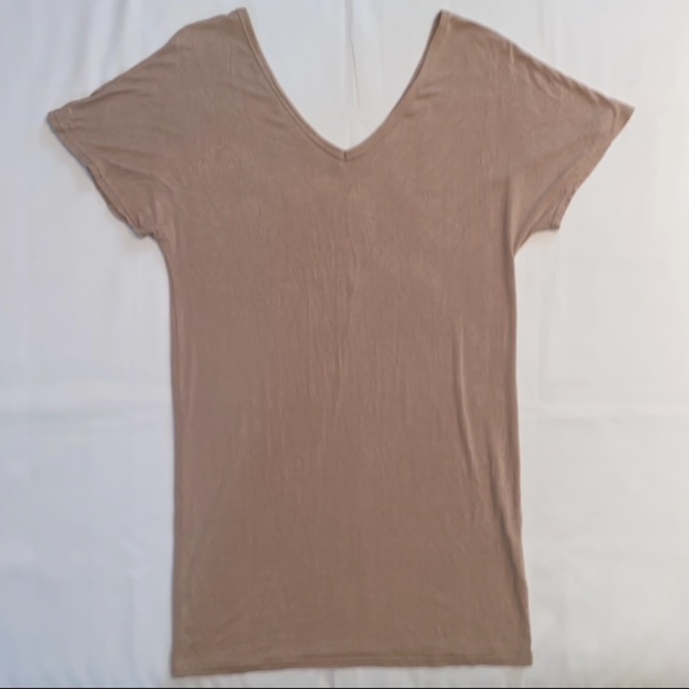 Prettylittlething Short Sleeve V-Neck Nude Tunic Shirt
